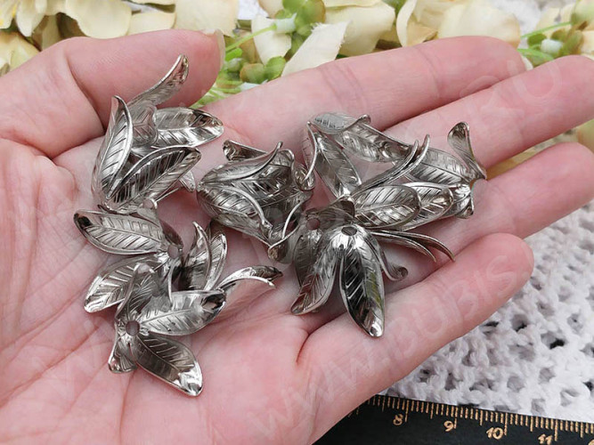 Шапочка тонкая 091 простая 23 колокольчик винтажный Листики 23*23*16,5мм цвет платины (LUX Китай) (Brass)