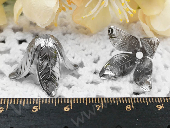 Шапочка тонкая 091 простая 23 колокольчик винтажный Листики 23*23*16,5мм цвет платины (LUX Китай) (Brass)