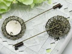 Основа (заготовка) для броши №77 Шляпная булавка с ажурным сеттингом 20мм 82*30,5*1мм античная бронза (Brass и Iron)