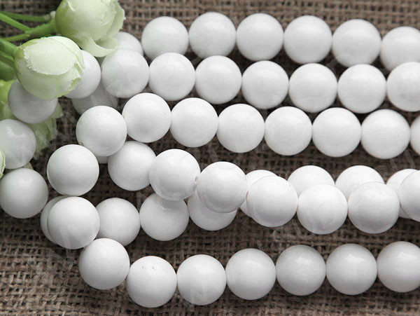 (ОПТ) Бусина округлая 14мм Агат белый пресс. (камни) (НИТЬ)