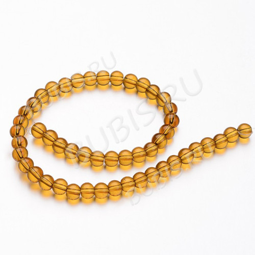 Бусина округлая 8мм темно-золотистая прозрачная (янтарная) (стекло) (НИТЬ) 