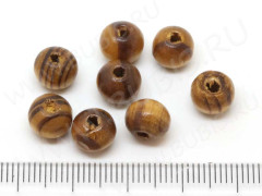 Бусина Округлая полосатая 8*7мм коричнево-св.коричневая (дерево) (10шт.)