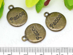 Подвеска Жетон 13 двусторонняя Круг Peace 16*13*1,8мм античная бронза (литьё)