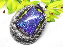 Кулон 27 Мерцающий огромный 93,5*66*15мм античное серебро и св.фиолетовый (металл и резин)