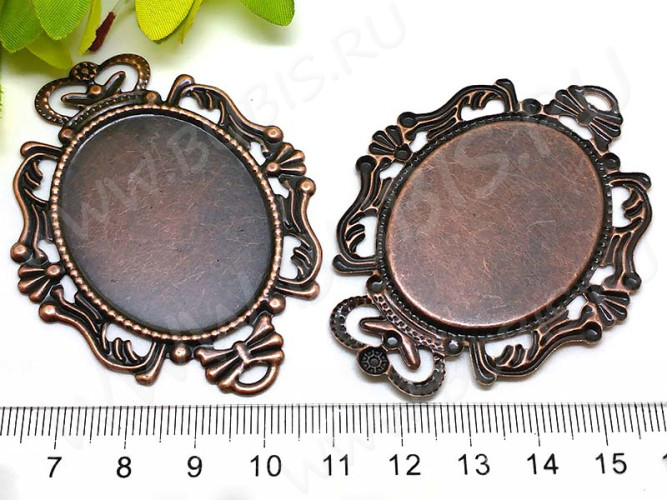 Подвеска-сеттинг Овал 46 коннектор (сеттинг 40*30мм) 65,5*50*1мм античная медь (Iron)