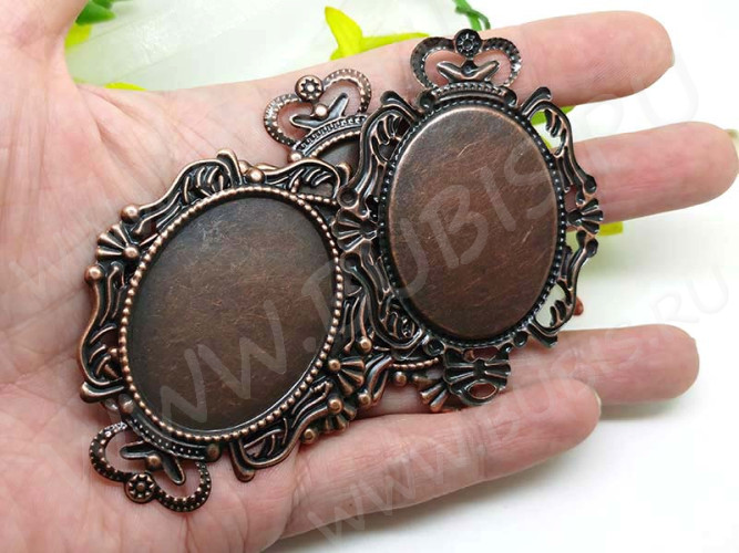 Подвеска-сеттинг Овал 46 коннектор (сеттинг 40*30мм) 65,5*50*1мм античная медь (Iron)