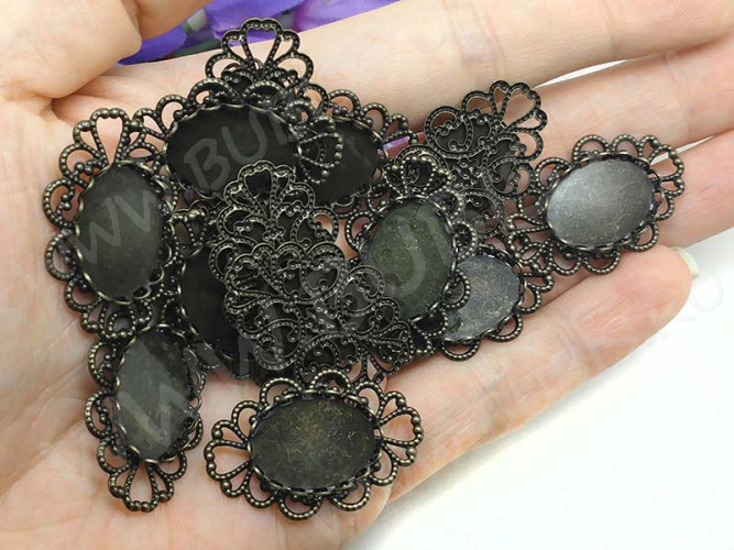 Подвеска-сеттинг Овал 53 коннектор ажурный (сеттинг 18*13мм) 31,5*20*3,5мм античная бронза (Brass)