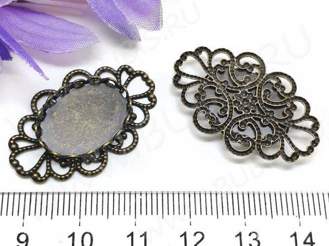 Подвеска-сеттинг Овал 53 коннектор ажурный (сеттинг 18*13мм) 31,5*20*3,5мм античная бронза (Brass)