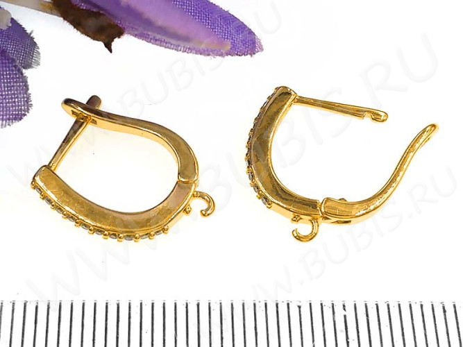 Швензы с английским замком №55 с инкрустацией кубическим цирконием 17,5*13*1,7мм золотистые и прозрачные (Milano LUX) (Brass и фианит) (1 пара)