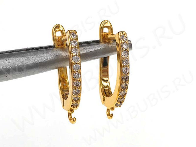 Швензы с английским замком №55 с инкрустацией кубическим цирконием 17,5*13*1,7мм золотистые и прозрачные (Milano LUX) (Brass и фианит) (1 пара)