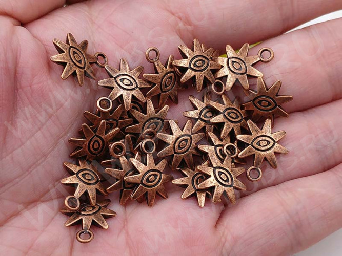 Подвеска Звёздочка 17 3D двусторонняя с глазом 15*12*2,5мм античная медь (литьё)