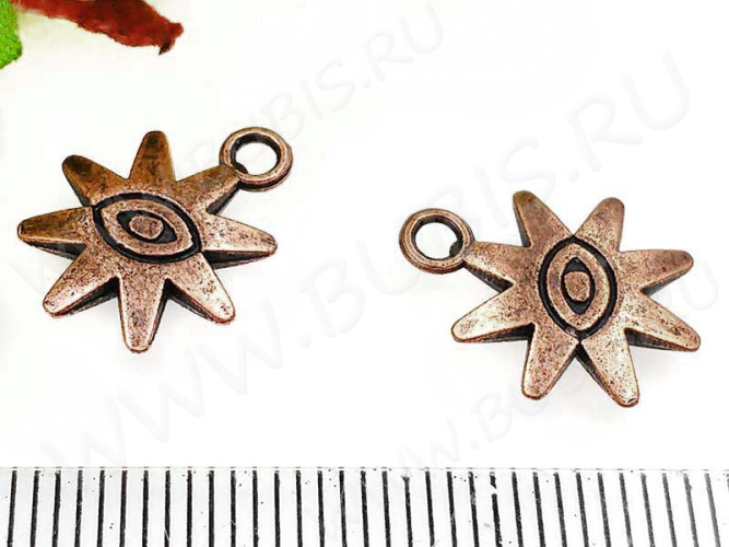 Подвеска Звёздочка 17 3D двусторонняя с глазом 15*12*2,5мм античная медь (литьё)