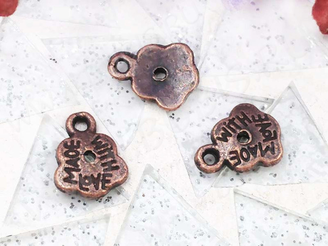 (ОПТ) Подвеска Цветочек 14 "Made with Love" 10*8*1,2мм античная медь (литьё) (100шт.)