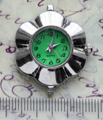 Заготовка для часов 008 Цветочек 30*25*7,7мм цвет платины+зелёный (часы)