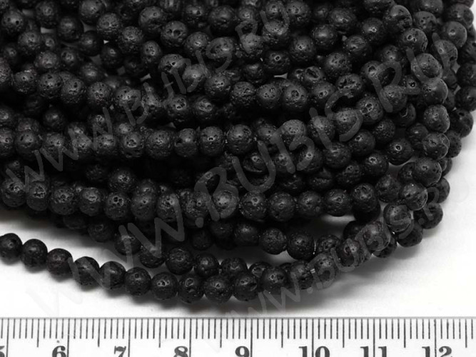 (ОПТ) Бусина округлая 4мм Лава вулканическая чёрная (камни) (НИТЬ)