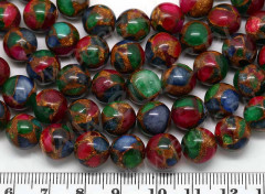 (ОПТ) Бусина округлая 10мм Мозаика Халцедон с пиритом мультиколор (камни) (НИТЬ)