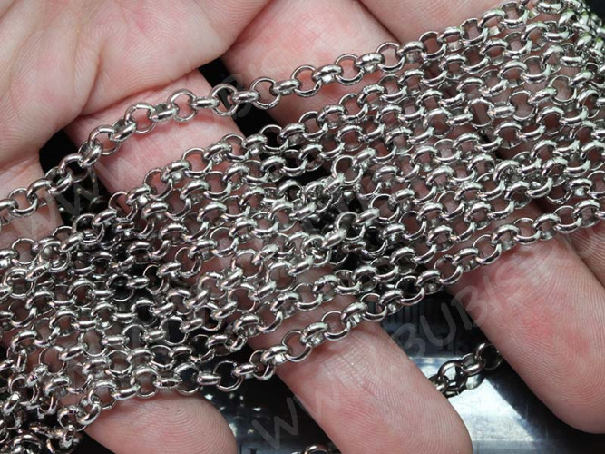 Цепочка S11 Ювелирная сталь Ролло (Rolo) 4*4*1,5мм цвет платины (Хирургическая сталь) (50см)