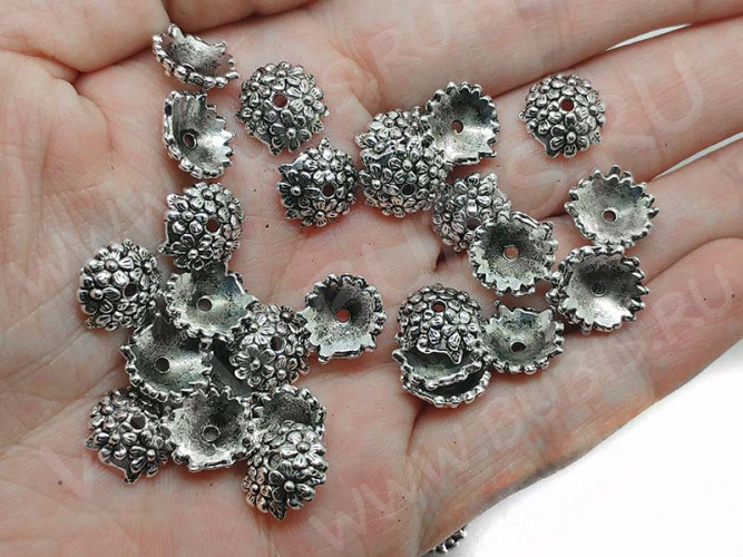 (СКИДКИ!!!) 235 Шапочка Цветочки 12*11,5*4мм античное серебро (литьё) (10шт.)