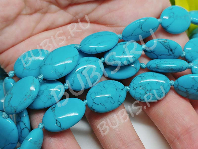 Бусина каменная Овал 74 27*20*8мм Бирюза голубая пресс. (камни)