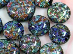 Кабошон Фьюзинг 046 Круглый 13-19мм  Дихроик на черном Серебристый с розовым и фиолет Рельеф DD