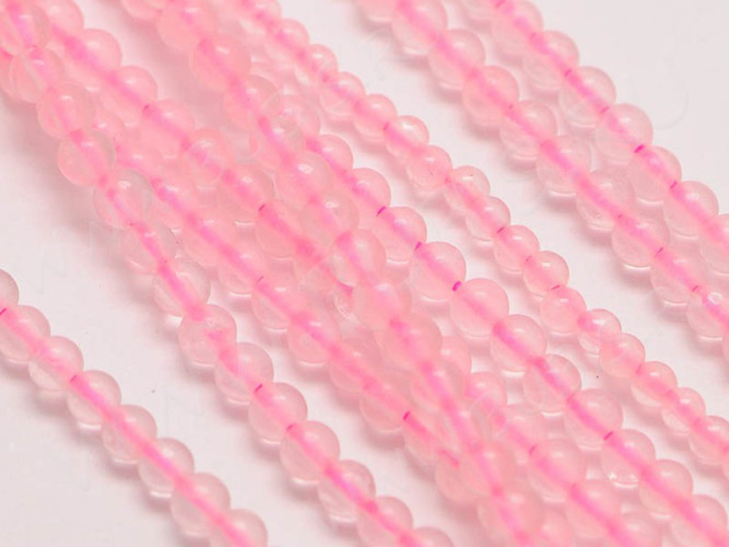 (ОПТ) Бусина округлая ГЛАДКАЯ "каменный бисер" 3мм Розовый кварц натуральный (камни) (НИТЬ)