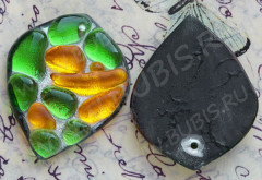 Кулон Капля 13 перевёрнутая, с &quot;камушками&quot; 46*36,5*7,5мм оранжево-зелёная (венецианское стекло)