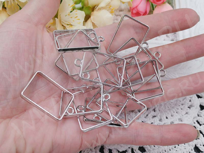 Подвеска Рамка 02 Прямоугольник 34*21*3,6мм цвет платины (литьё)