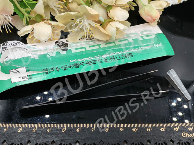 Пинцет 09 с прямыми носиками 110мм чёрно-стальной (сталь) (инструменты для бижутерии)