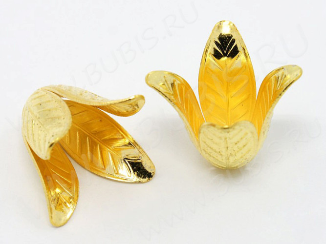 Шапочка тонкая 091 простая 23 колокольчик винтажный Листики 23*23*16,5мм золотистая (LUX Китай) (Brass)