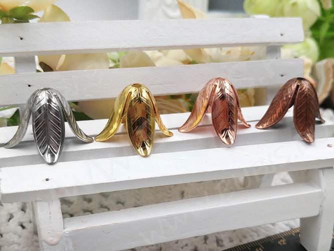 Шапочка тонкая 091 простая 23 колокольчик винтажный Листики 23*23*16,5мм золотистая (LUX Китай) (Brass)