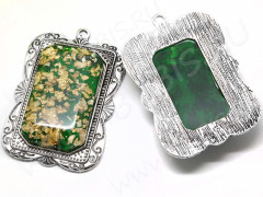 Кулон 06 имитация камня Прямоугольный 68,5*426,5*10,5мм античное серебро, зелёный и золотистый (металл и резин)