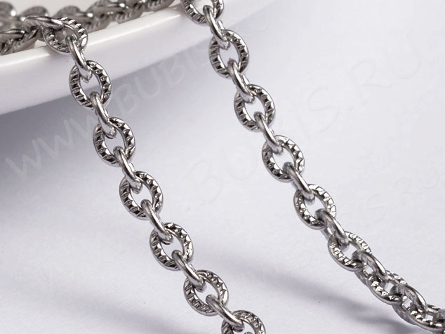 Цепочка S25 Ювелирная сталь с узором и плоским звеном 4,3*3,2*0,8мм цвет платины (Хирургическая сталь) (50см)