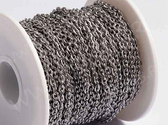 Цепочка S25 Ювелирная сталь с узором и плоским звеном 4,3*3,2*0,8мм цвет платины (Хирургическая сталь) (50см)