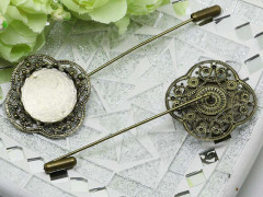 Основа (заготовка) для броши №78 Шляпная булавка с ажурным сеттингом 20мм 86*32*1мм античная бронза (Brass и Iron)