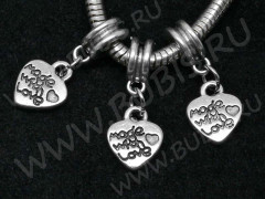 Бейл с подвеской Пандора 37 Сердечко Made with love 24,5*9,5*7мм античное серебро (Pandora Style)