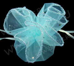 Мешочек органза 06 круглый d=26см голубо-бирюзовый с серебристыми голографическими кружочками (упаковка для украшений)