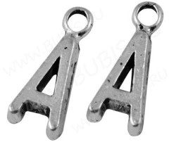 Подвеска буква &quot;A&quot; 16*7*2мм античное серебро (литьё)