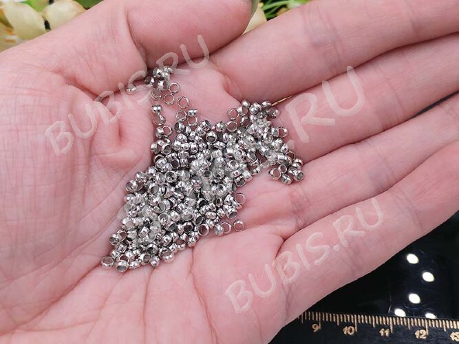 Зажимные бусины 24 рондели округлые 1,5*0,8мм цвет платины (Хирургическая сталь) (20шт)