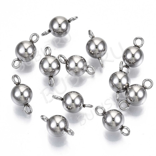 374 Коннектор Шар с петельками кольцами 11*5мм цвет платины (Хирургическая Сталь)