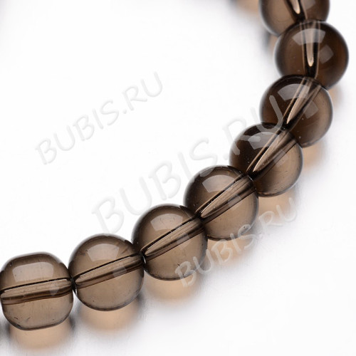 Бусина округлая Имитация Раухтопаза 8мм серо-коричневая прозрачная (стекло) (НИТЬ)  