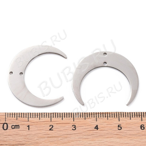 384 Коннектор Луна 26*30*1мм цвет платины (Хирургическая ювелирная сталь)