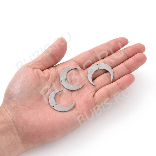 384 Коннектор Луна 26*30*1мм цвет платины (Хирургическая ювелирная сталь)