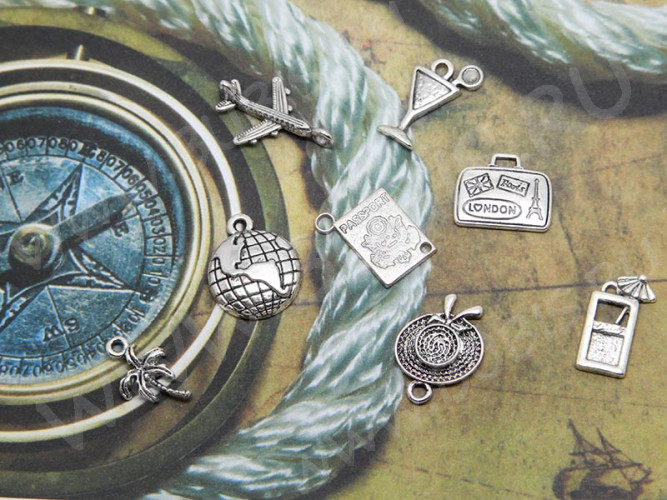 Набор подвесок № 02 Путешествие 17-20*10-15мм античное серебро (литьё) (комплект из 8шт.)