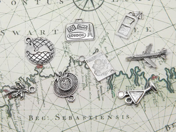 Набор подвесок № 02 Путешествие 17-20*10-15мм античное серебро (литьё) (комплект из 8шт.)