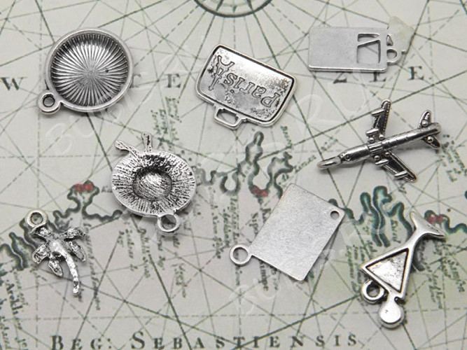Набор подвесок № 02 Путешествие 17-20*10-15мм античное серебро (литьё) (комплект из 8шт.)