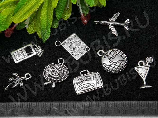 Набор подвесок № 02 Путешествие 17-20*10-15мм античное серебро (литьё) (комплект из 8шт.)