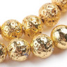 Купить (ОПТ) Бусина округлая 10мм Лава вулканическая с гальваническим покрытием золотистая (камни) (НИТЬ) с доставкой по России