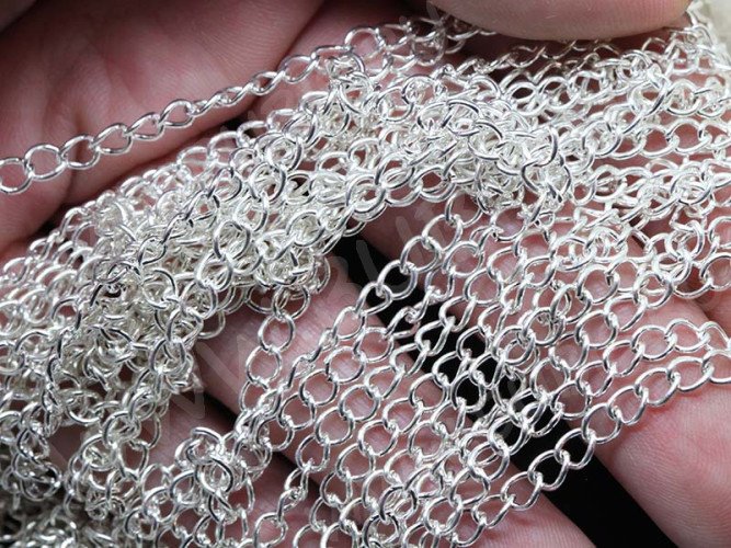 Цепочка I077 простая кручёная звено 5*3,5мм серебристая (Iron) (50см)