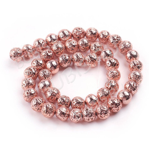 (ОПТ) Бусина округлая 8мм Лава вулканическая с гальваническим покрытием розовое золото (камни)(НИТЬ)