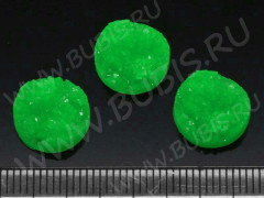 Кабошон декоративный 19 Круг с кристаллами 12*12*4,5мм зелёно-жёлтый непрозрачный (резин)